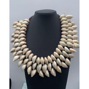 Vintage Handmade Cowrie Shell Necklace Statement Bib Boho Ethnic Beach Choker 18